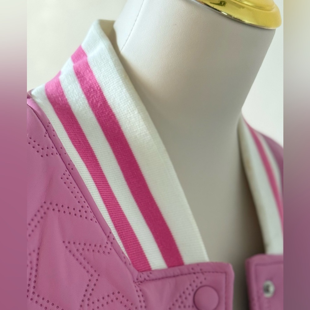 PU leather Stars Pink Bomber Jacket - Picture 8 of 12
